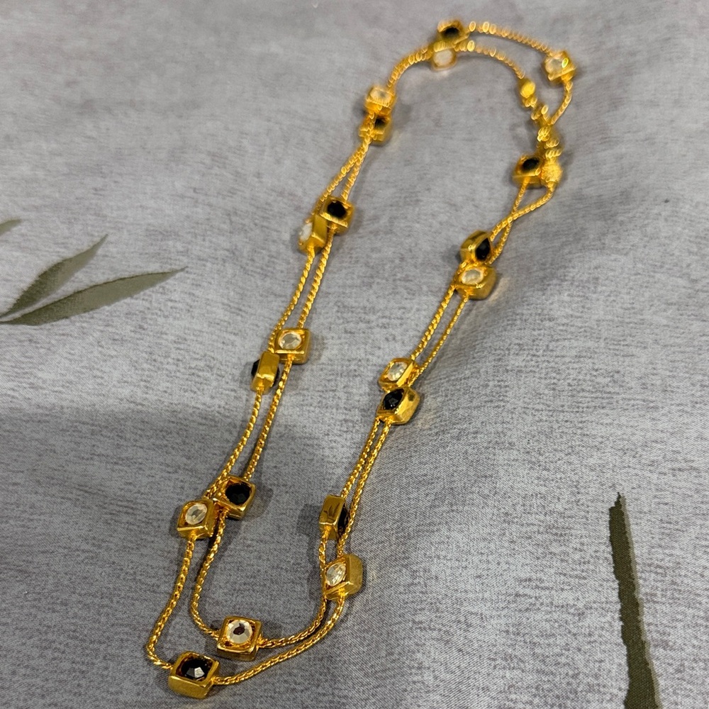 Gold Tone Women’s Layered Necklace with Black and White Stones
